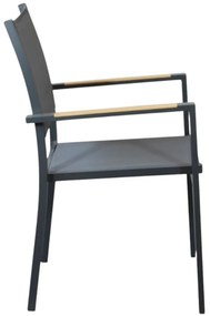 IMPACTO - poltrona impilabile in alluminio bianco o antracite con braccioli effetto legno