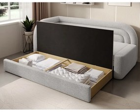 Divano color crema allungabile/con contenitore con penisola a sinistra e rivestimento in bouclé 223 cm Fabillo – ELTAP