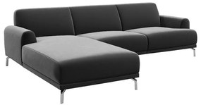 Divano angolare in velluto grigio scuro, angolo sinistro Puzo - MESONICA