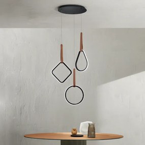 Lampada a sospensione 49 cm Led REGOLI in metallo con 3 elementi in ecopelle MIX