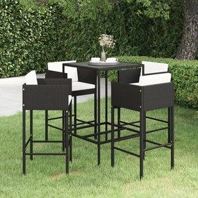 Set Bar da Giardino 5 pz con Cuscini in Polyrattan Nero