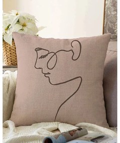 Federa beige con ritratto in misto cotone, 55 x 55 cm - Minimalist Cushion Covers