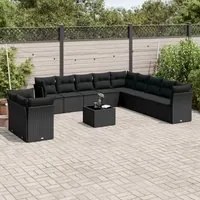 Set Divani da Giardino 12 pz con Cuscini Nero in Polyrattan 3217885