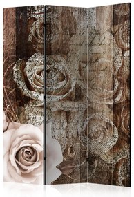 Paravento separè Legno Antico e Rose (3 części) - composizione floreale su legno