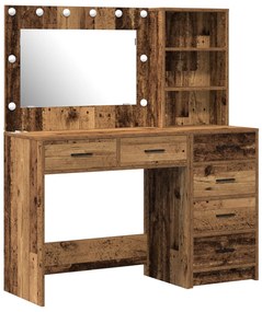 Set da toeletta di 2 pezzi con led in legno vecchio