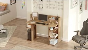 Scrivania Moderna Porta PC 120x58x98 Con Ripiani Laterali Pixel Rovere E Rosso