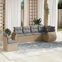 Set Divano da Giardino 6 pz con Cuscini Beige in Polyrattan 3253766