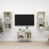 Set Porta TV 5 pz Bianco e Rovere Sonoma in Truciolato 3079606