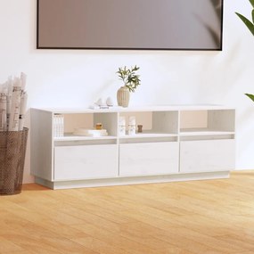 Mobile Porta Tv Bianco 140x37x50 Cm İn Legno Massello Di Pino /