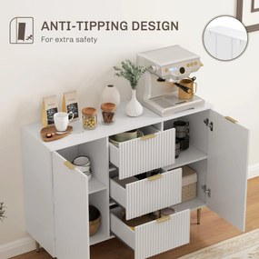 Credenza Moderna 120x40x89,5 cm con 3 Cassetti e 2 Armadietti in Legno e Metallo Bianco...