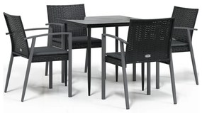 Set pranzo da giardino 5pz con cuscini in polyrattan e acciaio