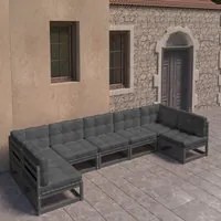 Set Divani da Giardino 7 pz con Cuscini Massello di Pino Nero 3077188