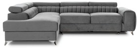 Divano angolare grigio allungabile/con contenitore (con penisola a sinistra/a L) e rivestimento in velluto Laurence – ELTAP