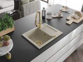 Mexen Enzo lavello in granito a 1 vasca con scolapiatti e rubinetto da cucina Elia, beige - 6506-69-670101-50