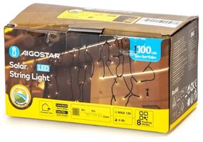 Aigostar - Catena di Natale solare a LED 100xLED/8 funzioni 8x0,6m IP65 bianco caldo