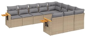 Set divano da giardino 10 pz con cuscini beige in polyrattan