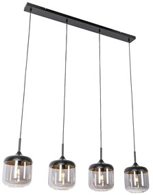 Lampada a sospensione di design nera con vetro oro e fumé 4 luci - Kyan
