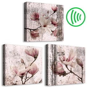 Quadro su tela Texture Floreale del Rosa - magnolie in una natura rustica