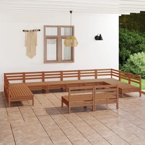 Set salotto da giardino 12 pz in legno massello di pino miele