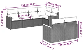 Set divani da giardino 7 pz con cuscini beige in polyrattan