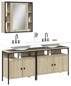 Set di mobili da bagno 3 pz rovere sonoma in legno multistrato