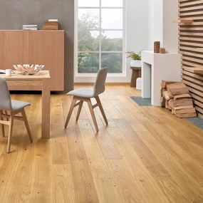 Parquet prefinito in rovere miele Famiglia verniciato e spazzolato Forte XL