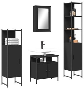 Set Mobili Da Bagno 4 Pz Nero İn Legno Multistrato /