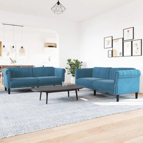 Set Di Divani 2 Pz Blu İn Velluto /