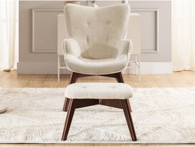 Poltrona con poggiapiedi beige con rivestimento in velluto a coste Niko – Ropez