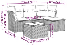 Set divani da giardino 5 pz con cuscini in polyrattan nero