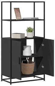 Credenza Nera 68x35x139 Cm Legno Multistrato Metallo /