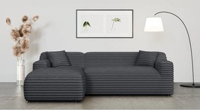 Divano angolare grigio scuro (con penisola a sinistra e chaise lounge) rivestito in velluto a coste Martin – Ropez