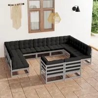 Set Divani da Giardino 11 pz Grigio Cuscini Massello di Pino 3077266