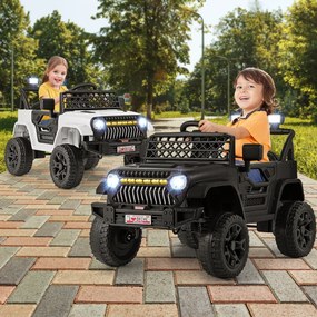 Costway Camion elettrico per bambini 12V con telecomando per genitori 3 velocità luci LED, Veicolo a batteria per bambini 2 Colori