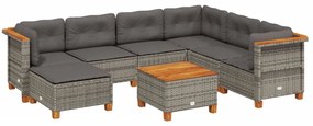 Set divano da giardino 8 pz con cuscini grigio in polyrattan