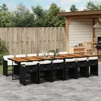 Set da Pranzo da Giardino 13pz con Cuscini Nero in Polyrattan 3211131