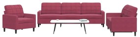 Set Di Divani 3 Pz Con Cuscini Rosso Vino İn Velluto /