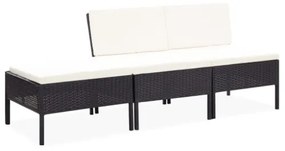 Set Divani da Giardino 3 pz con Cuscini in Polyrattan Nero