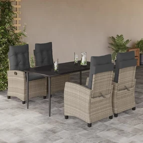Set pranzo da giardino 5pz con cuscini grigio chiaro polyrattan