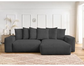 Divano angolare grigio scuro allungabile e con contenitore rivestito in velluto a coste Voltaire – Bobochic Paris