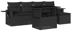 Set divano da giardino 6 pz con cuscini nero in polyrattan