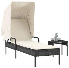 Lettino Prendisole Con Baldacchino E Tavolino Nero Polyrattan /