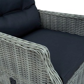 Set Pranzo da Giardino 9pz con Cuscini Polyrattan Grigio Chiaro