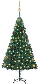 Albero di Natale Preilluminato con Palline Verde, Albero di Natale Preilluminato con Palline Verde 150 cm PVC II