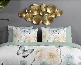 Set copripiumino e federa bianco/verde in raso di cotone per letto singolo ed esteso 140x220 cm Adiwanya – Descanso