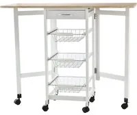 Carrello da Cucina 37x37x77,5 cm 3 Cestini 1 Cassetto e Ribalte Bianco e Legno