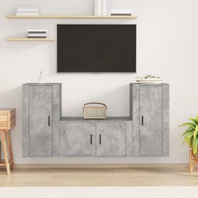 Set di mobili porta tv 3 pz grigio cemento in legno multistrato
