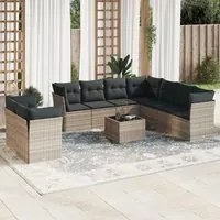 Set Divano Giardino 10 pz con Cuscini Grigio Chiaro Polyrattan 3217852