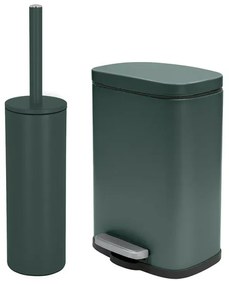 Set pattumiera 5lt a pedale e portascopino in acciaio verde scuro opaco Axin
