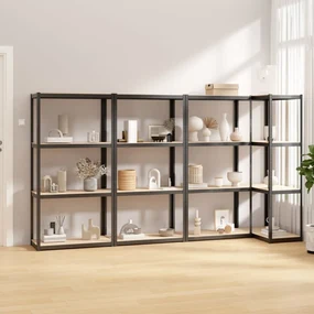 Mensole 4 Ripiani 4pz Antracite İn Acciaio E Legno Multistrato /
